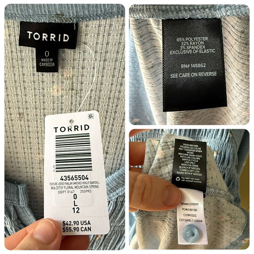 NWT Torrid Smocked Henley Babydoll Top | Mia Ditsy Floral Mountain Spring |Large - Picture 6 of 6